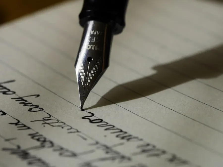 An open hand-written notebook on a wooden desk in low afternoon light.
